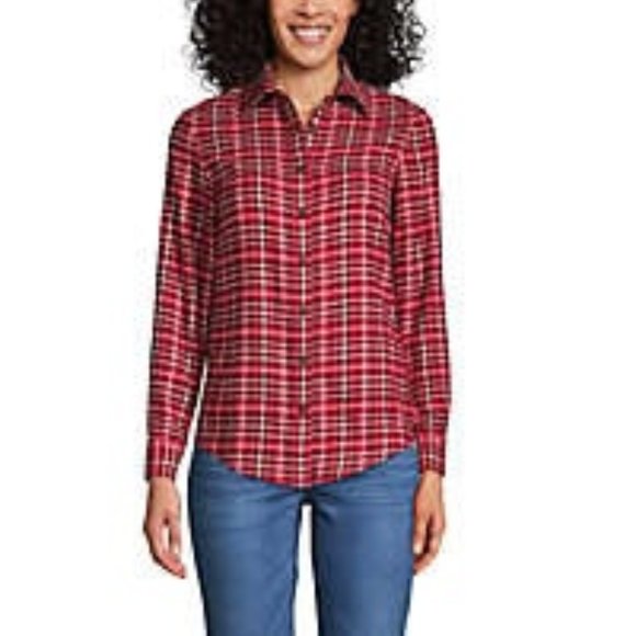 Lands' End Women's Petite Boyfriend Fit Flannel Shirt - Picture 1 of 4
